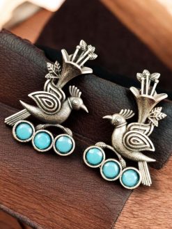 Elegant brass Stud-Earrings featuring intricate bird motifs and sparkling stone details, offering a lightweight and sophisticated design perfect for any occasion.
