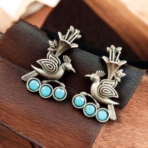 Elegant-Bird-Design-Brass-Stud-Earrings-with-Perfect-Stone-Details - color: "Aqua"