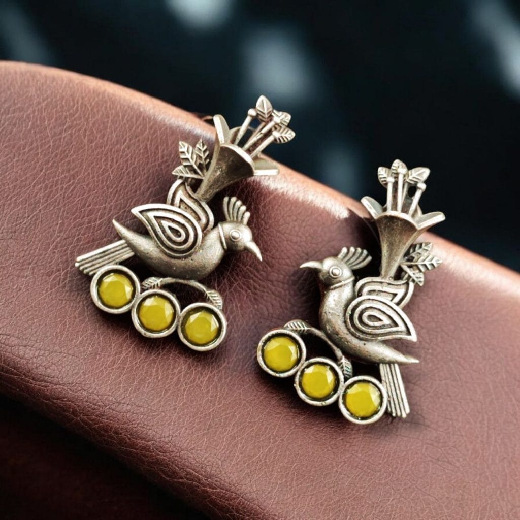 Bulk 676 Elegant-Bird-Design-Brass-Stud-Earrings-with-Perfect-Stone-Details - "Yellow"