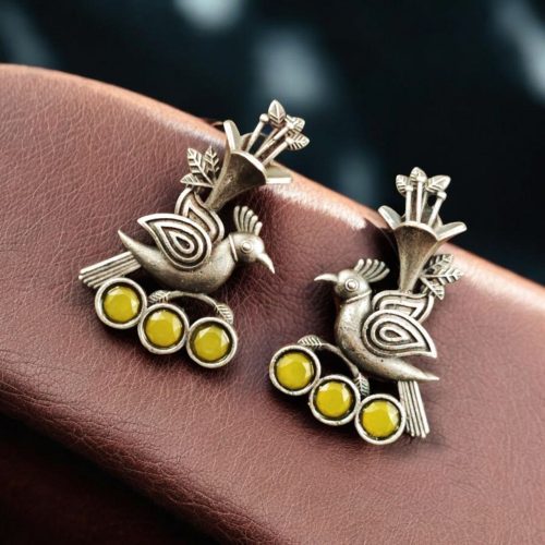 Elegant-Bird-Design-Brass-Stud-Earrings-with-Perfect-Stone-Details - Image 2