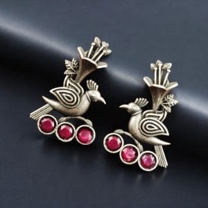 Elegant-Bird-Design-Brass-Stud-Earrings-with-Perfect-Stone-Details - color: "Pink"