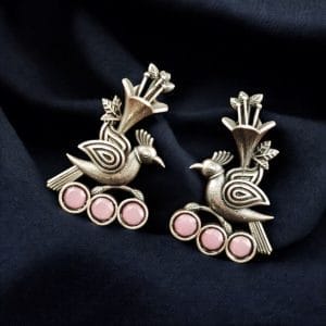 Elegant-Bird-Design-Brass-Stud-Earrings-with-Perfect-Stone-Details - color: "Babypink"