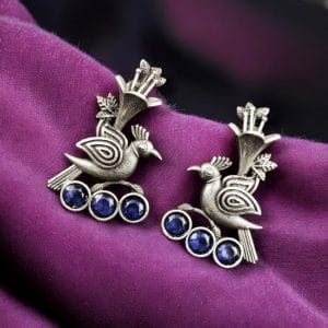 Elegant-Bird-Design-Brass-Stud-Earrings-with-Perfect-Stone-Details - color: "Blue"