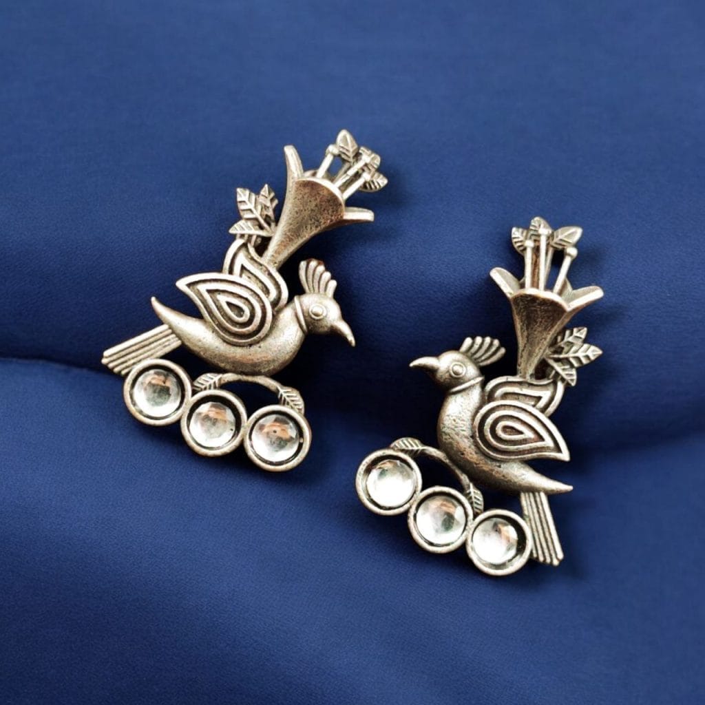 Bulk 684 Elegant-Bird-Design-Brass-Stud-Earrings-with-Perfect-Stone-Details - "White"