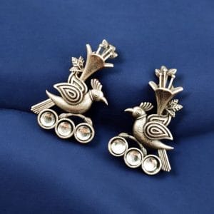 Elegant-Bird-Design-Brass-Stud-Earrings-with-Perfect-Stone-Details - color: "White"