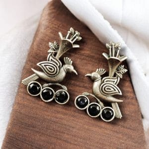 Elegant-Bird-Design-Brass-Stud-Earrings-with-Perfect-Stone-Details - color: "Black"