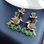 Elegant-Bird-Design-Brass-Stud-Earrings-with-Perfect-Stone-Details - "Green"