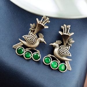 Elegant-Bird-Design-Brass-Stud-Earrings-with-Perfect-Stone-Details - color: "Green"