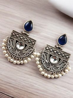 A pair of elegant stone stud earrings made from premium brass, featuring sparkling stones, perfect for every occasion."