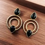 Beautiful Gold-Plated Monalisa Stone Earrings - Perfect Studs for You - "Black"