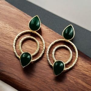 Beautiful Gold-Plated Monalisa Stone Earrings - Perfect Studs for You - color: "Green"