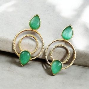 Beautiful Gold-Plated Monalisa Stone Earrings - Perfect Studs for You - color: "Mint"