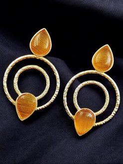 Beautiful gold-plated Monalisa Stone Earrings featuring radiant Monalisa stones, perfect for any occasion.