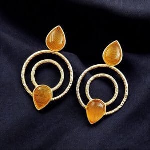 Beautiful Gold-Plated Monalisa Stone Earrings - Perfect Studs for You - color: "Yellow"