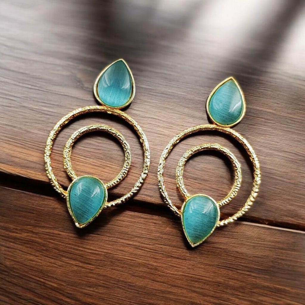 Bulk 666 Beautiful Gold-Plated Monalisa Stone Earrings - Perfect Studs for You - "Aqua"