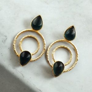 Beautiful Gold-Plated Monalisa Stone Earrings - Perfect Studs for You - color: "Blue"