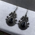 Iconic Look Silver Replica Monalisa Stone Hook Earrings- Best For Girls - "Black"