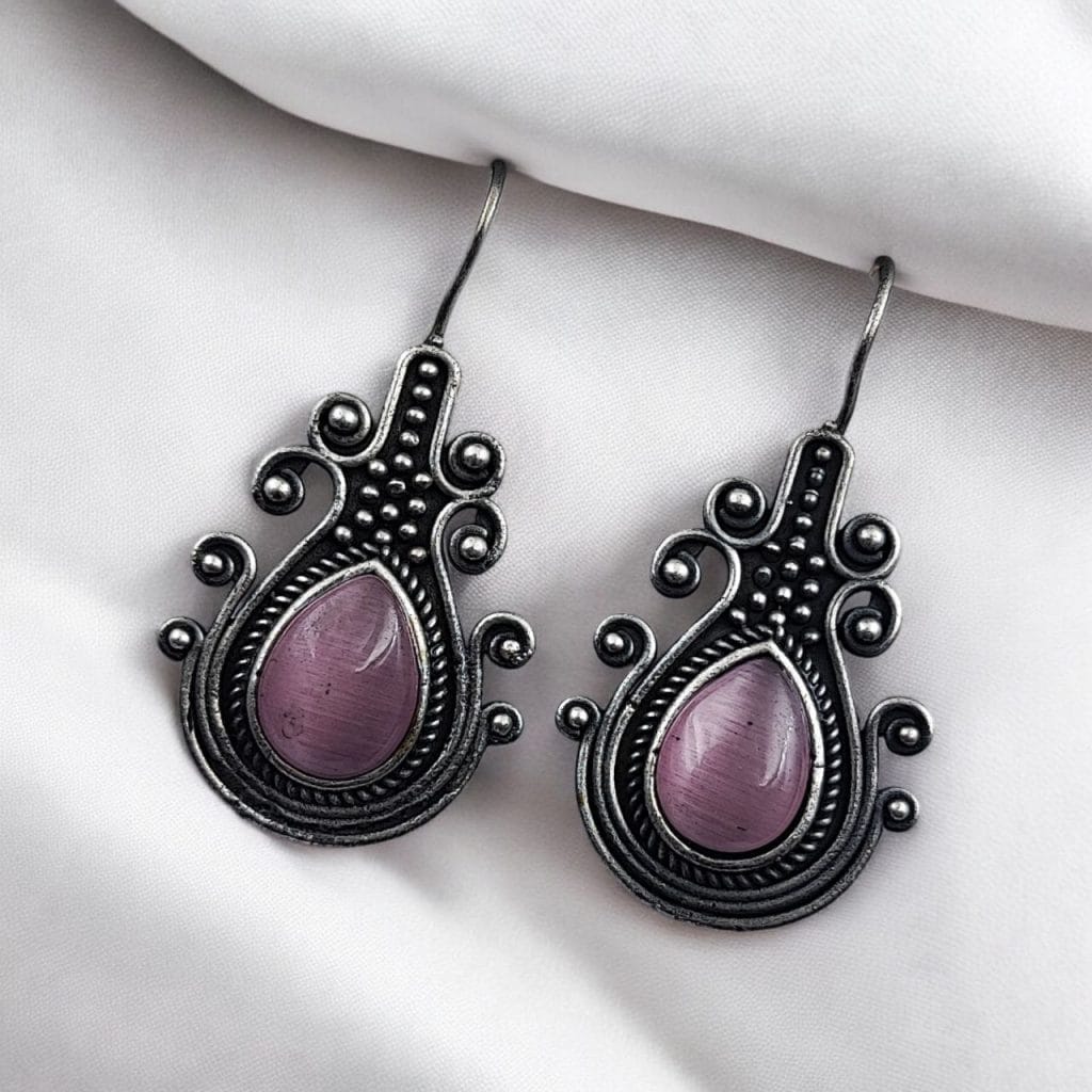 Bulk 334 Iconic Look Silver Replica Monalisa Stone Hook Earrings- Best For Girls - "Baby Pink"