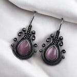 Iconic Look Silver Replica Monalisa Stone Hook Earrings- Best For Girls - "Baby Pink"