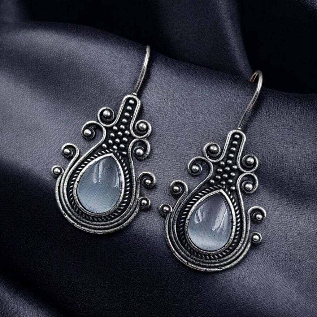 Bulk 322 Iconic Look Silver Replica Monalisa Stone Hook Earrings- Best For Girls - "Grey"
