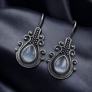 Iconic Look Silver Replica Monalisa Stone Hook Earrings- Best For Girls - Color: "Grey"