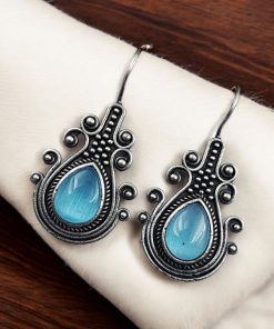 Iconic Look Silver Replica Monalisa Stone Hook Earrings For Girls