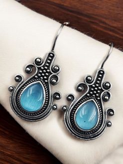 Iconic Look Silver Replica Monalisa Stone Hook Earrings For Girls