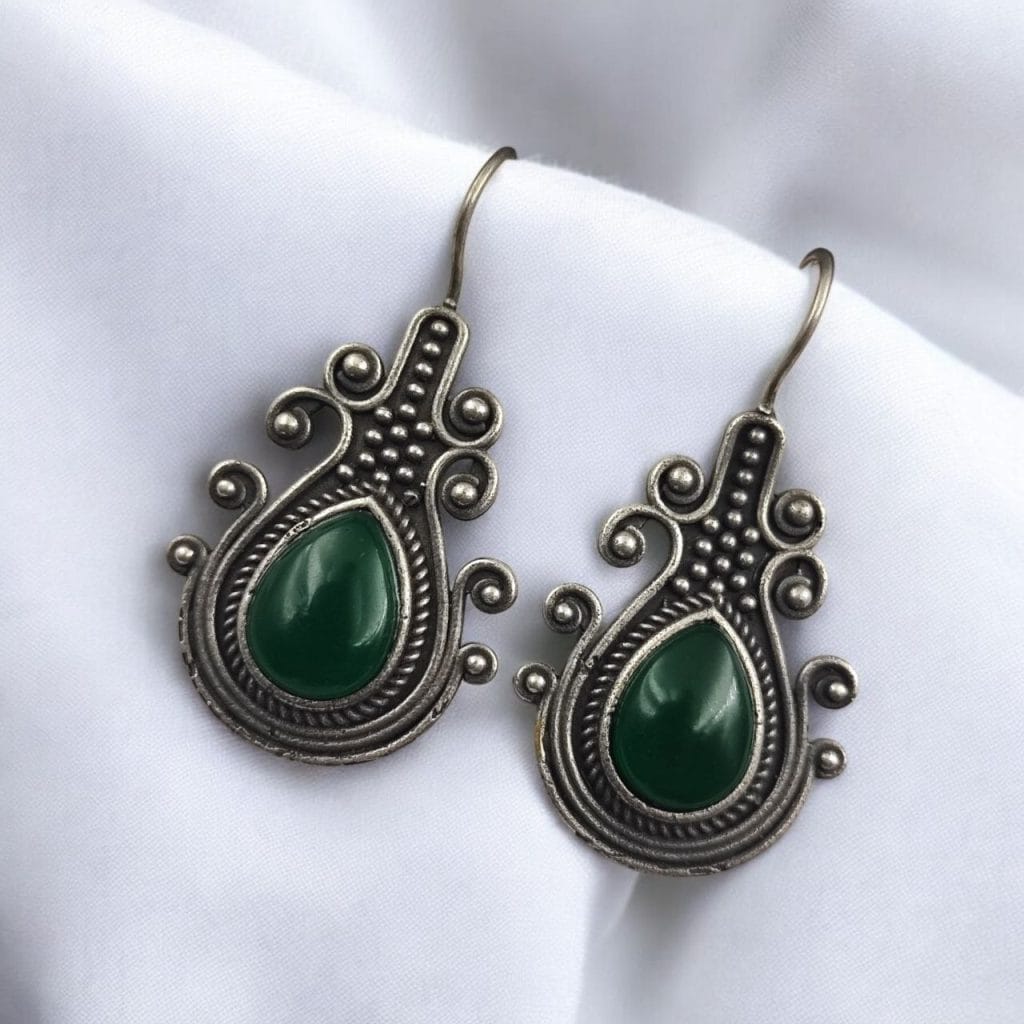 Bulk 324 Iconic Look Silver Replica Monalisa Stone Hook Earrings- Best For Girls - "Green"