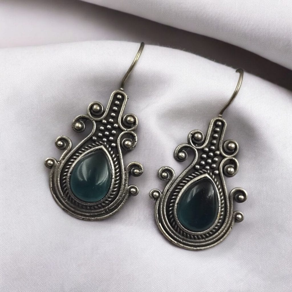 Bulk 328 Iconic Look Silver Replica Monalisa Stone Hook Earrings- Best For Girls - "Blue"