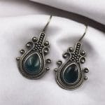 Iconic Look Silver Replica Monalisa Stone Hook Earrings- Best For Girls - "Blue"