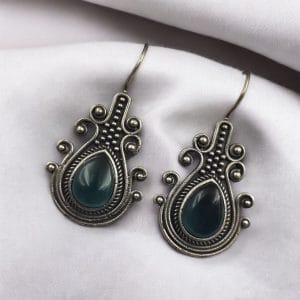 Iconic Look Silver Replica Monalisa Stone Hook Earrings- Best For Girls - Color: "Blue"