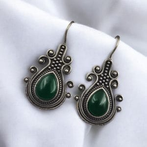 Iconic Look Silver Replica Monalisa Stone Hook Earrings- Best For Girls - Color: "Green"