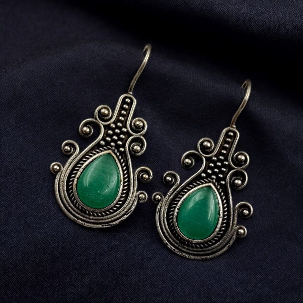 Bulk 330 Iconic Look Silver Replica Monalisa Stone Hook Earrings- Best For Girls - "Mint"
