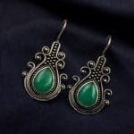 Iconic Look Silver Replica Monalisa Stone Hook Earrings- Best For Girls - "Mint"