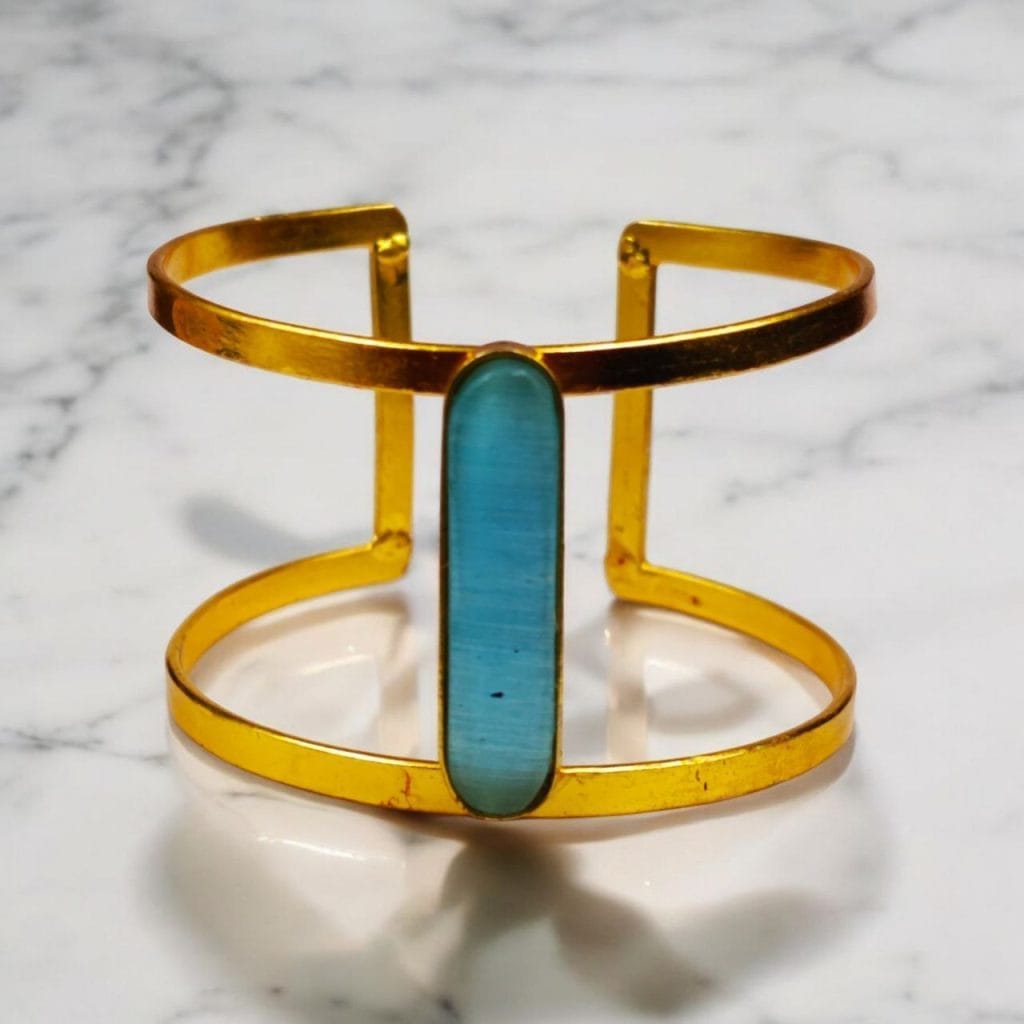Bulk 620 Gold-Plated Adjustable Bracelet with Monalisa Stone – The Perfect Accessory - "Aqua"