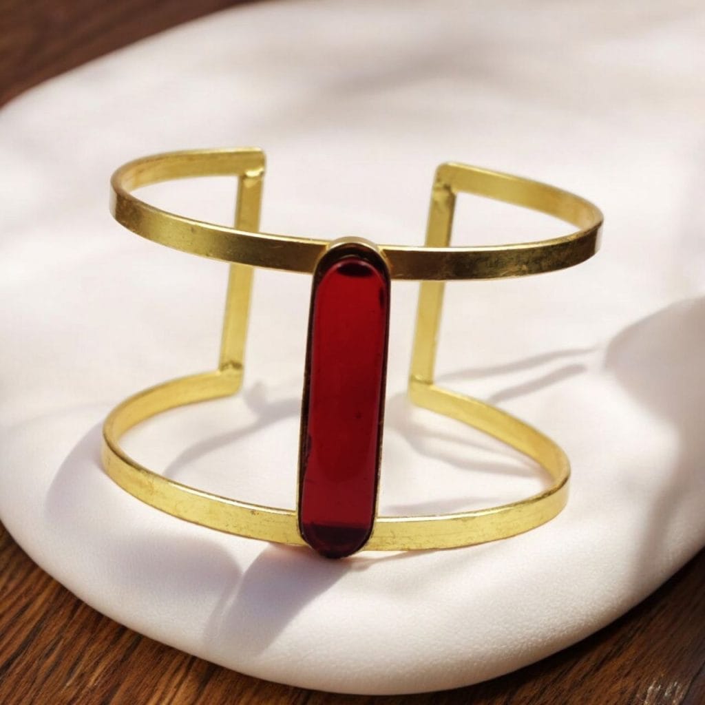 Bulk 628 Gold-Plated Adjustable Bracelet with Monalisa Stone – The Perfect Accessory - "Red"