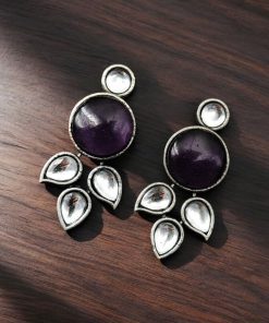 Elegant Monalisa stone stud earrings in brass, perfect for everyday wear and versatile styling.