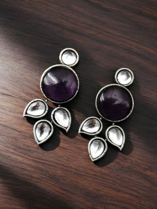 Elegant Monalisa stone stud earrings in brass, perfect for everyday wear and versatile styling.