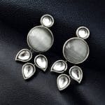 "Monalisa Stone Stud Earrings in Brass – Perfect for Everyday Style - "Grey"