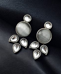 Elegant Monalisa stone stud earrings in brass, perfect for everyday wear and versatile styling.