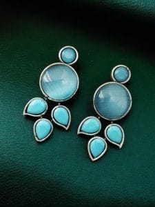 "Monalisa Stone Stud Earrings in Brass – Perfect for Everyday Style - color: "Aqua"