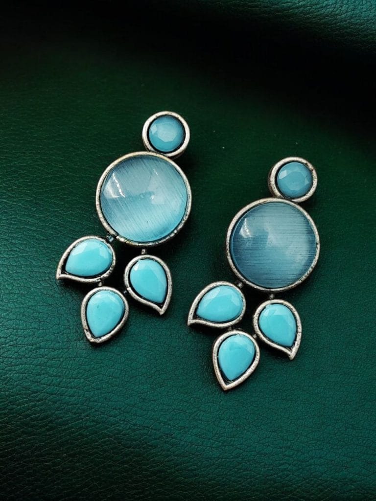Bulk 648 "Monalisa Stone Stud Earrings in Brass – Perfect for Everyday Style - "Aqua"