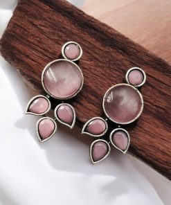 Elegant Monalisa stone stud earrings in brass, perfect for everyday wear and versatile styling.