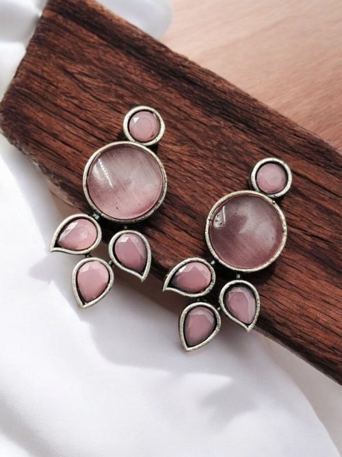 Elegant Monalisa stone stud earrings in brass, perfect for everyday wear and versatile styling.