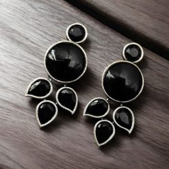 Elegant Monalisa stone stud earrings in brass, perfect for everyday wear and versatile styling.
