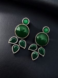 "Monalisa Stone Stud Earrings in Brass – Perfect for Everyday Style - color: "Green"