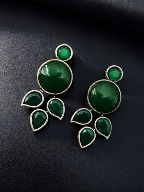 Elegant Monalisa stone stud earrings in brass, perfect for everyday wear and versatile styling.