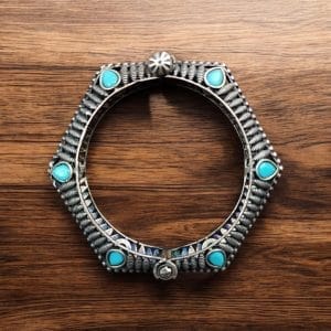 Perfectly Crafted Brass Stone Kada Bracelet – Best Elegant and Openable Design - Color: "Turquoise"