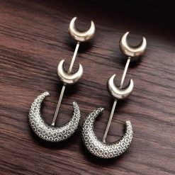Elegant Chandbali Stud Earrings in Brass with Silver Replica Finish