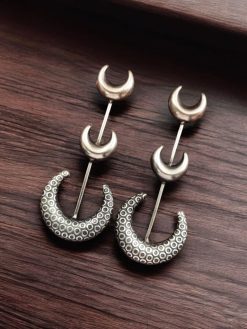 Elegant Chandbali Stud Earrings in Brass with Silver Replica Finish
